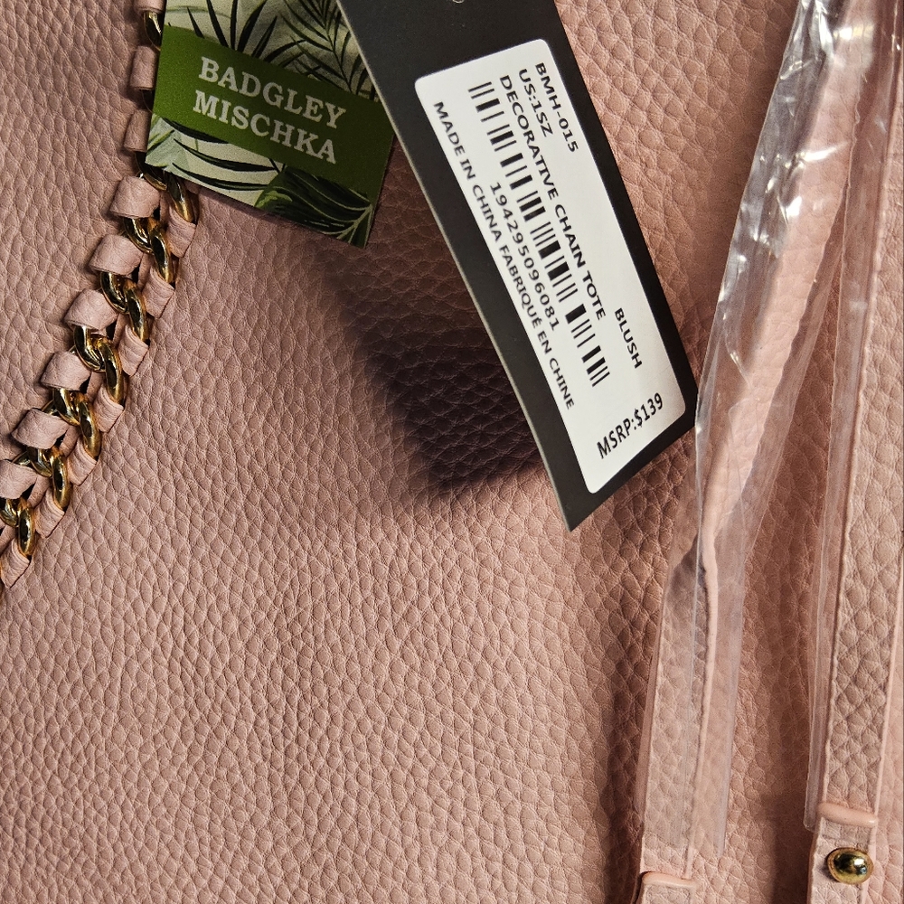 NWT Badgley Mischka Decorative Chain Pink Tote Bag - Picture 5 of 7